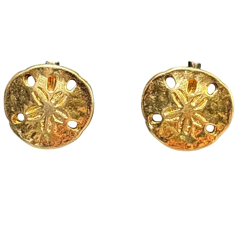 Monet Gold Tone Sand Dollar Clip On Earrings Vintage Nautical Beach‎ Studs